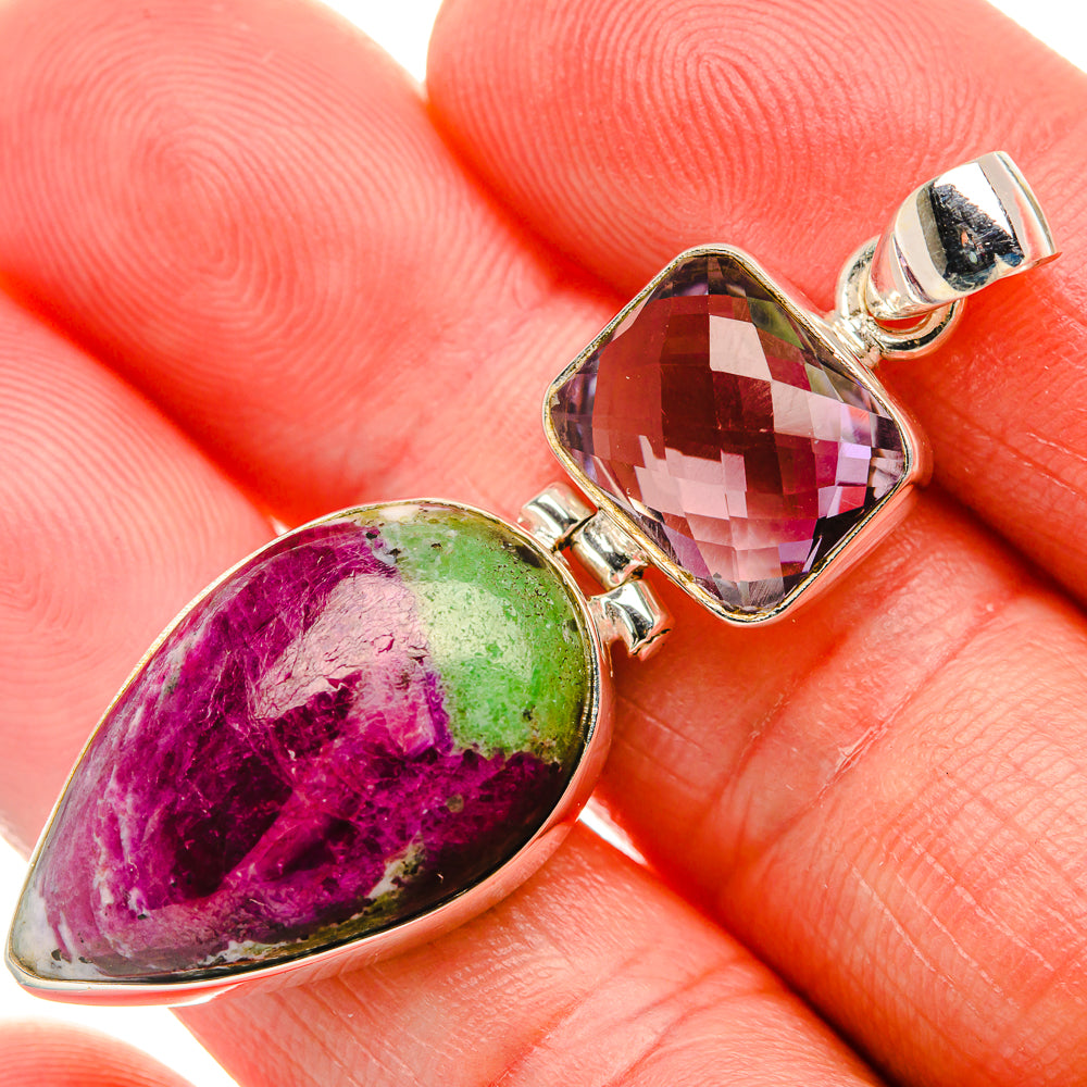 Ruby Zoisite, Amethyst Pendant 2" (925 Sterling Silver) PD38174