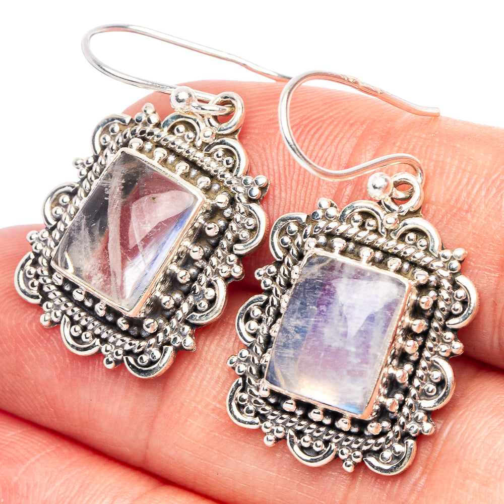Rainbow Moonstone 925 Sterling Silver Earrings 1 3/8" (925 Sterling Silver) E2112