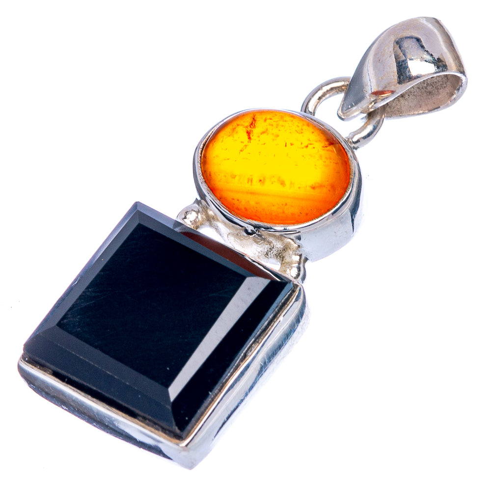 Black Onyx, Carnelian Pendant 1 3/8" (925 Sterling Silver) P40300