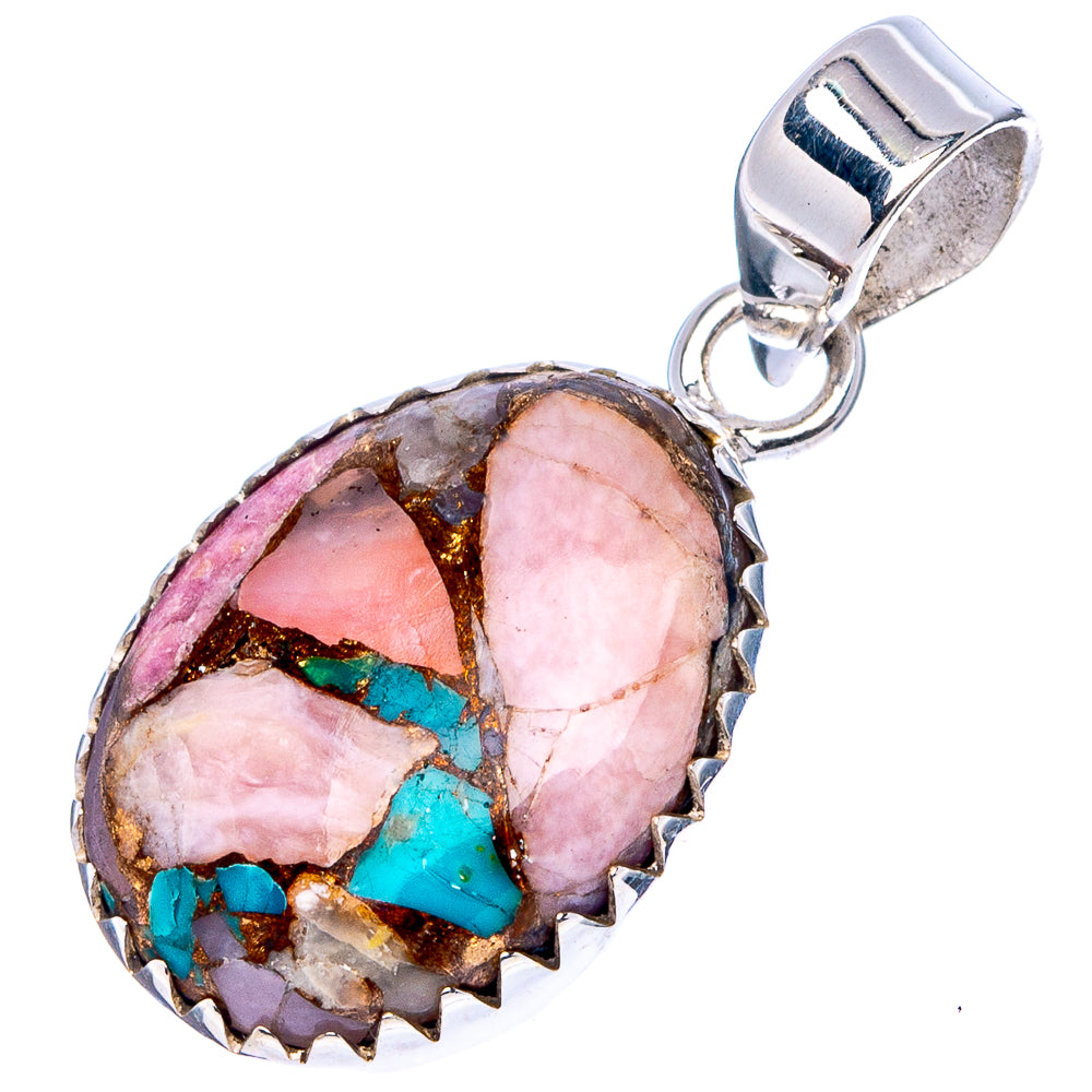 Pink Opal In Turquoise Pendant 1 1/8" (.925 Sterling Silver)