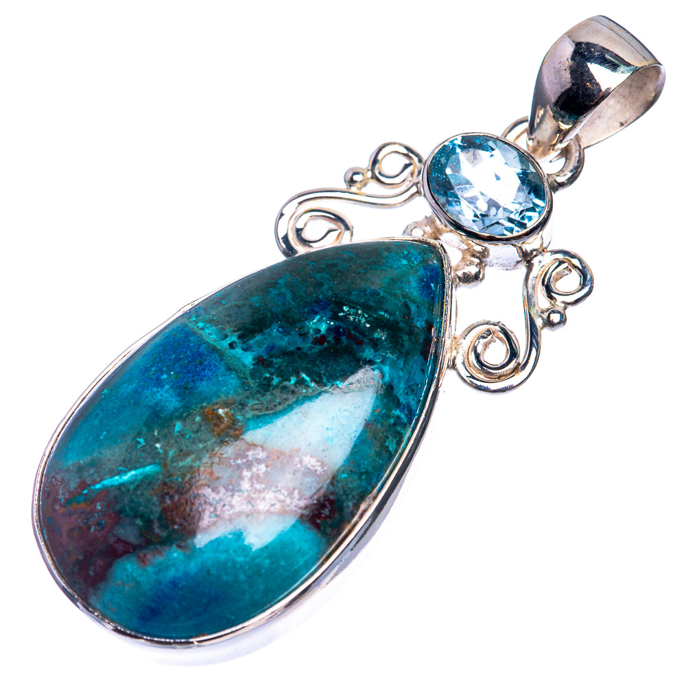 Shattuckite, Blue Topaz 925 Sterling Silver Pendant 2"