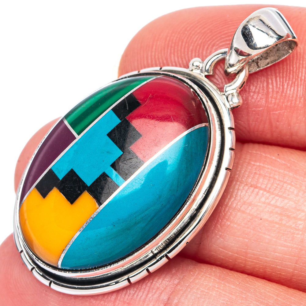 Rare Turquiose Inlay Pendant 1 1/2" (925 Sterling Silver) P41285