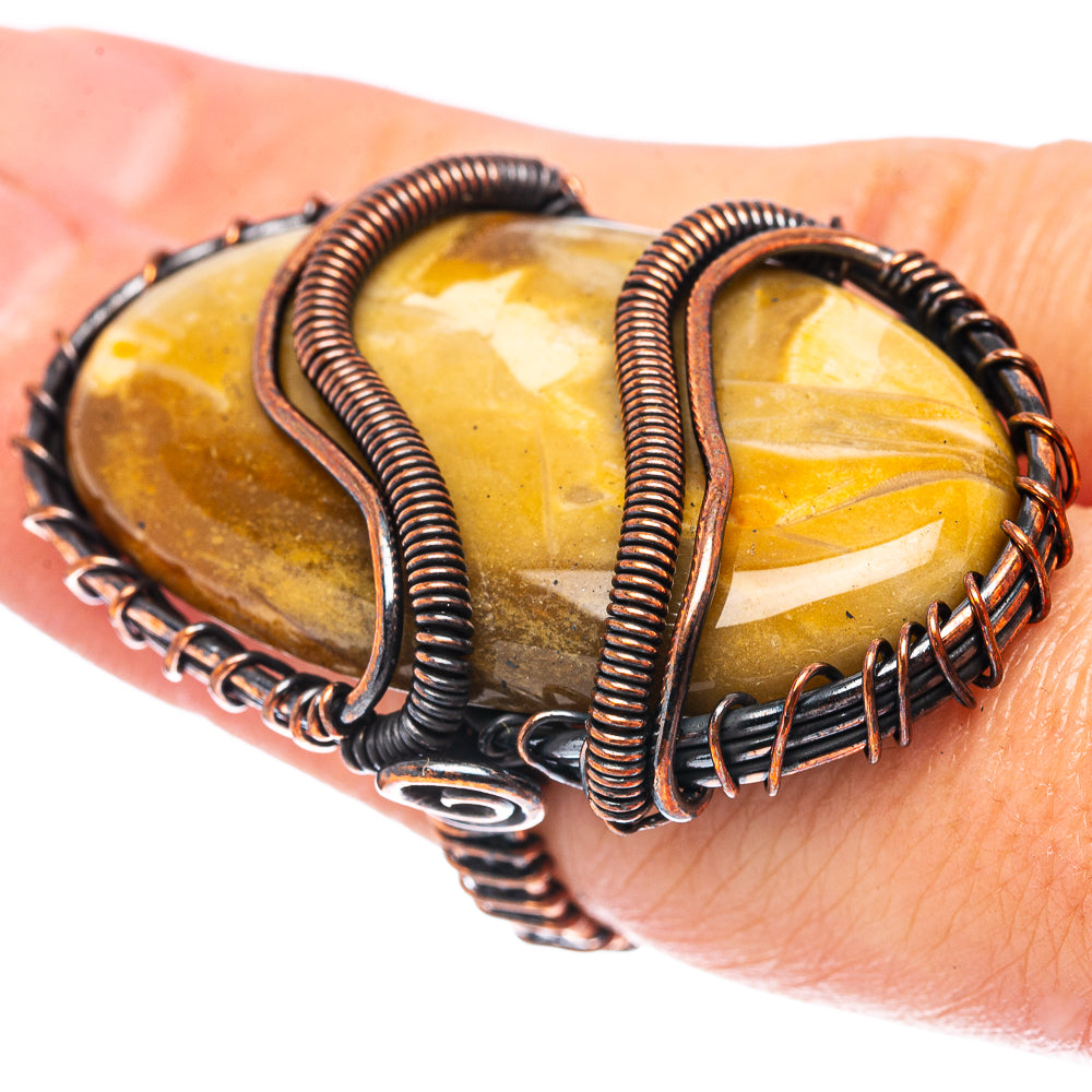 Petrified Palm Root  Wire Wrap Ring Size 7 (Oxidized Copper)