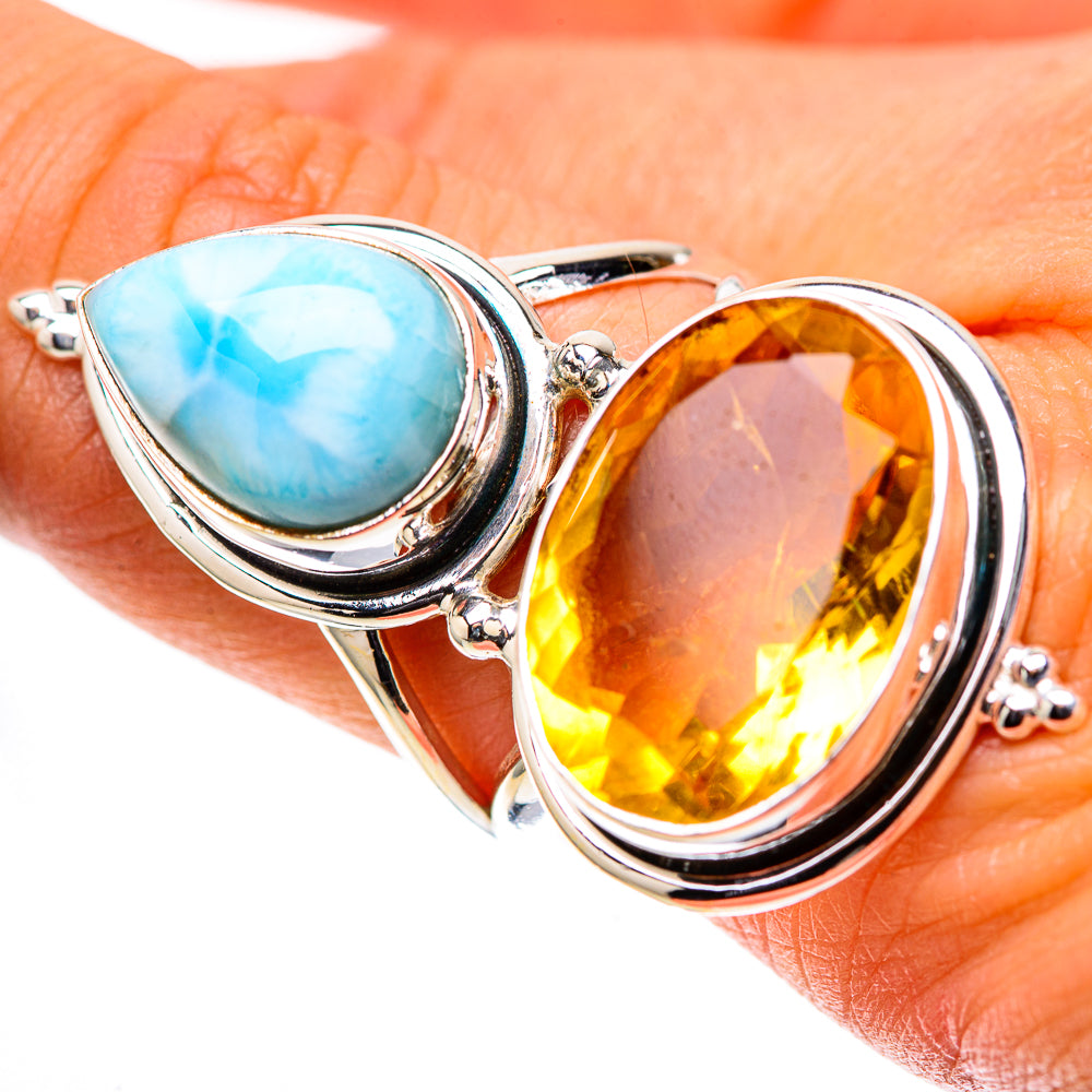 Large Faceted Citrine, Larimar Ring Size 9 (925 Sterling Silver) RING138645