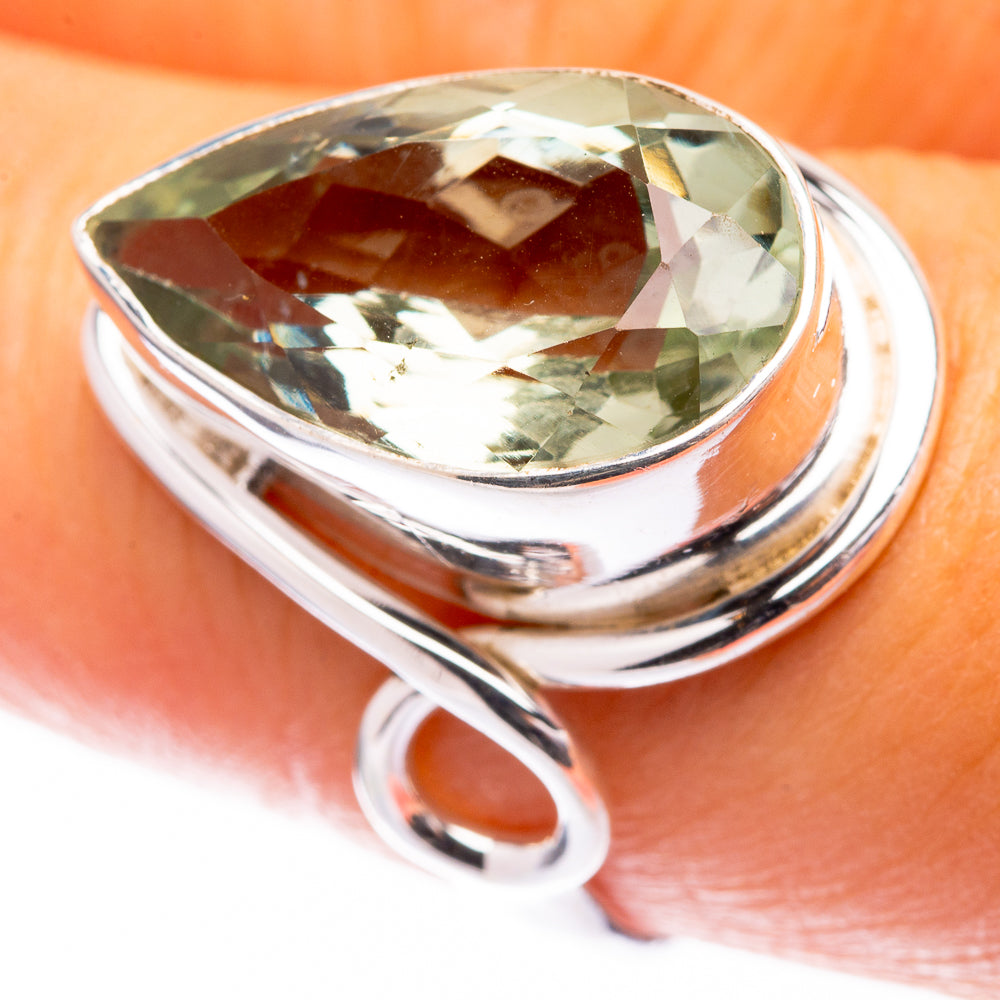 Faceted Green Amethyst Ring Size 7.75 (925 Sterling Silver) R141481