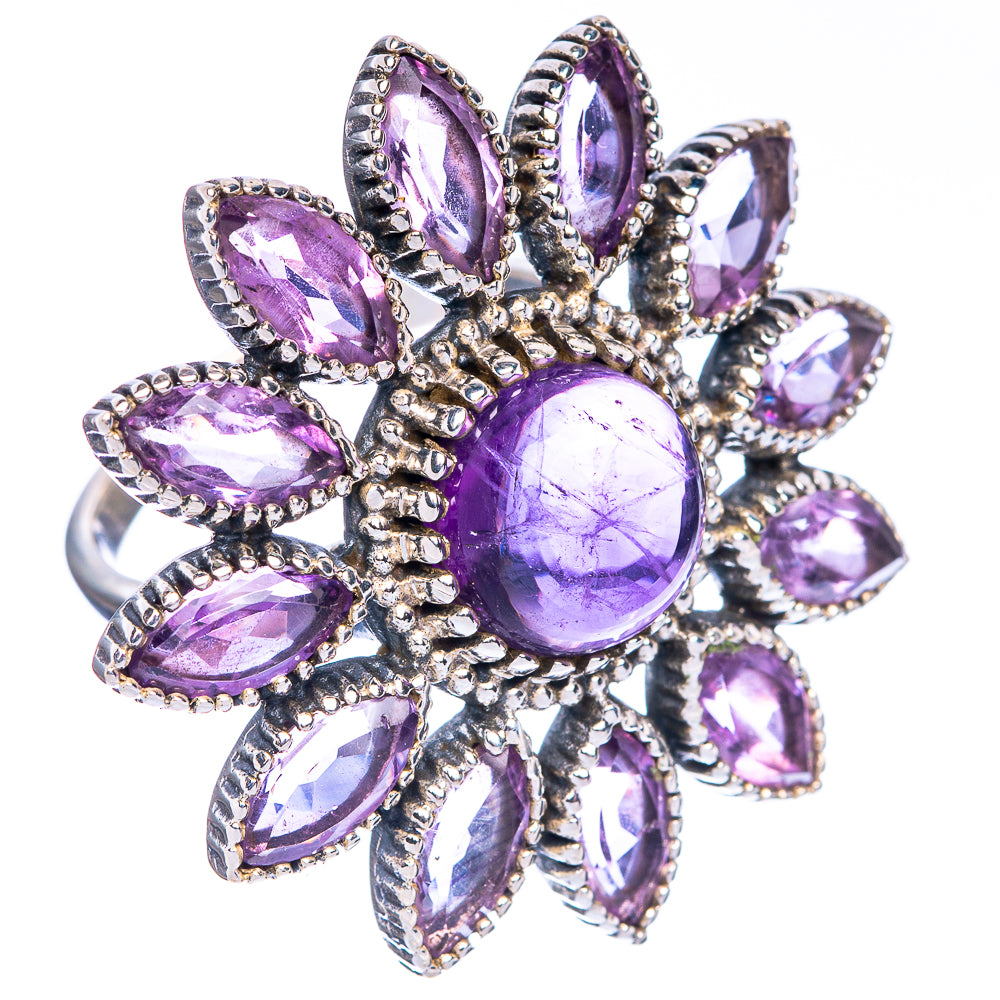 Large Amethyst Flower Ring Size 7.75 (925 Sterling Silver) R1200