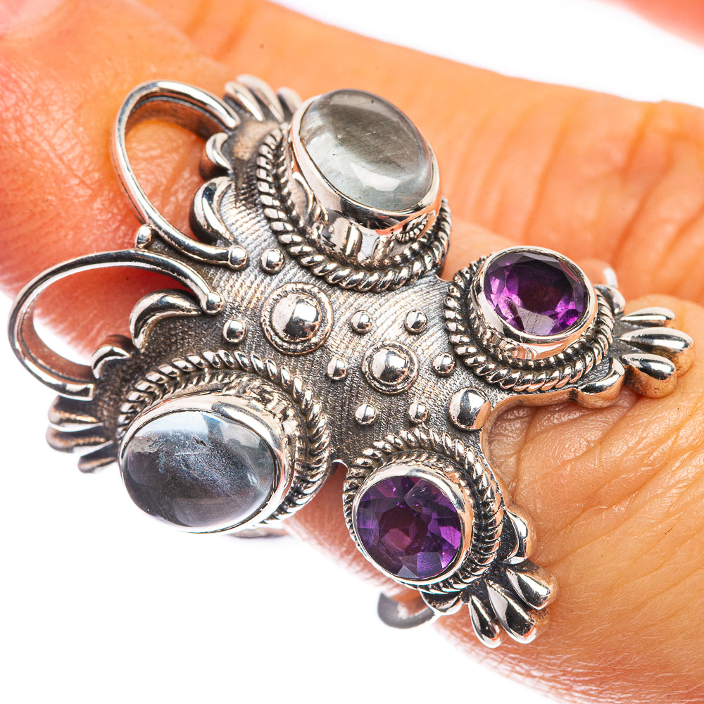 Large Aquamarine, Amethyst 925 Sterling Silver Ring Size 6