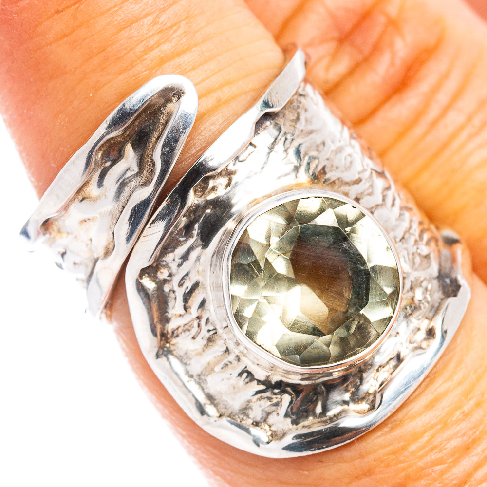 (Classic Series) Green Amethyst Ring Size 6 Adjustable (.925 Sterling Silver)