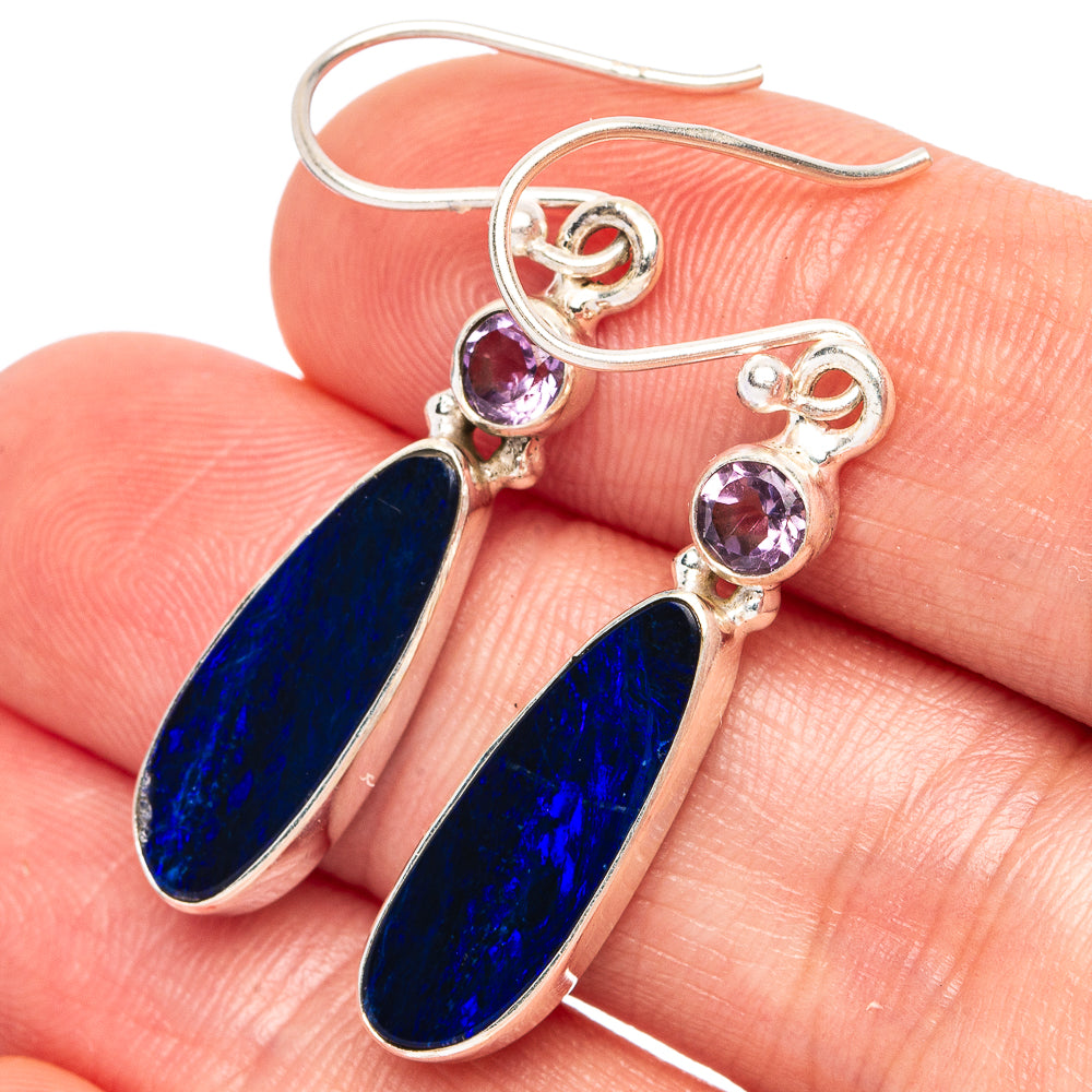 Rare Doublet Opal, Amethyst Earrings 1 5/8" (925 Sterling Silver) E2537