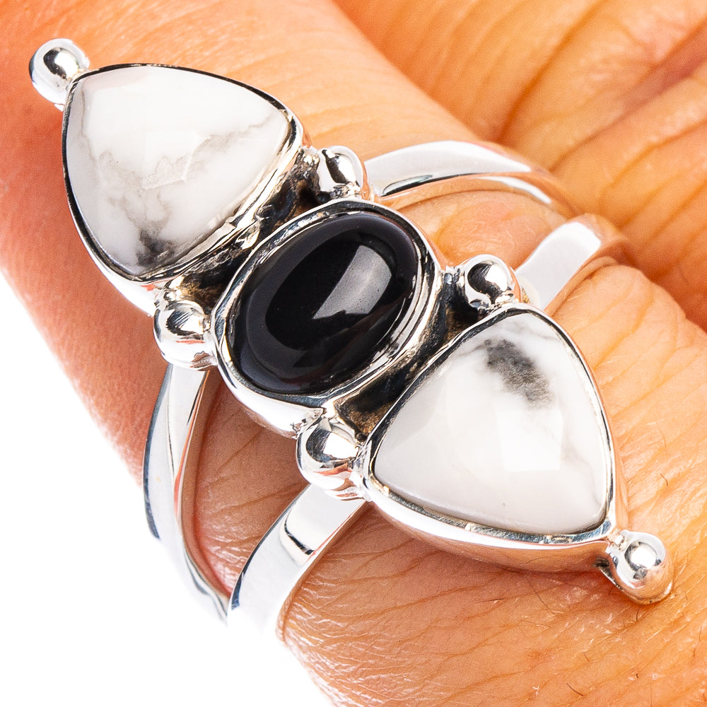 Black Onyx, Howlite 925 Sterling Silver Premium Ring Size 7.75 (925 Sterling Silver) R6587