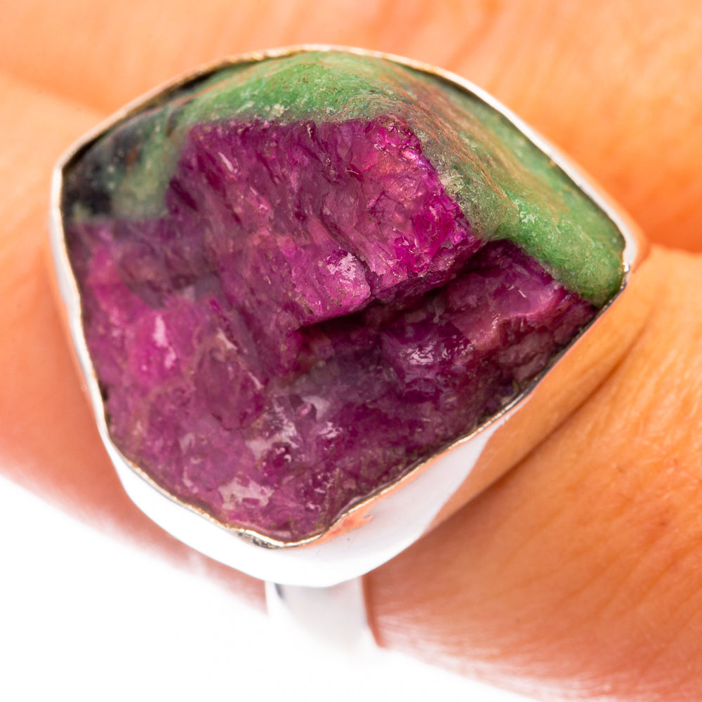 Large Raw Ruby Zoisite Ring Size 8 (925 Sterling Silver) R141684