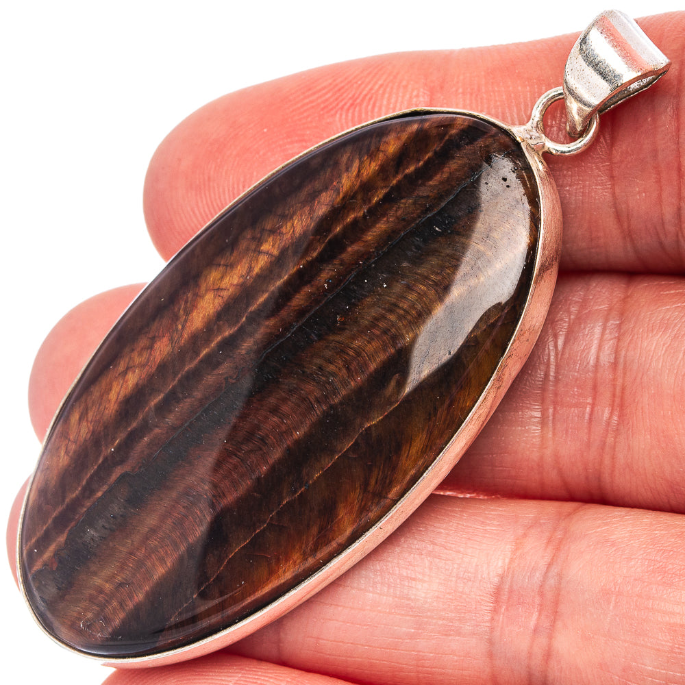 Tiger's Eye Pendant 2 3/8" (Silver Plated)