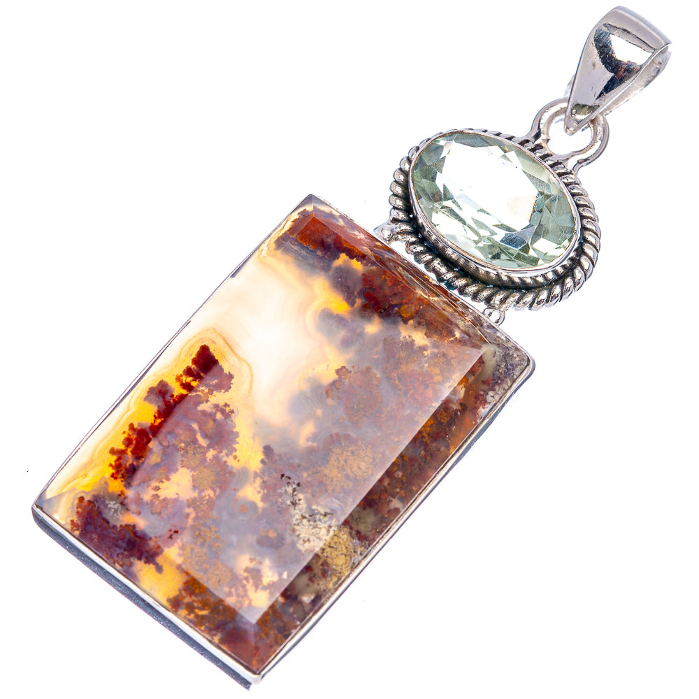 Premium Indonesian Plume Agate, Green Amethyst Pendant 2 1/4" (.925 Sterling Silver)