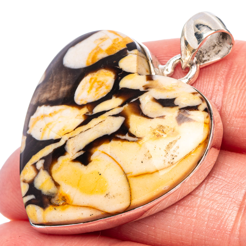 Peanut Wood Jasper Heart Pendant 1 1/2" (925 Sterling Silver) P43106