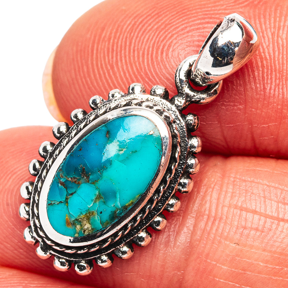 Native Style Mohave Turquoise Pendant 1 1/8" (.925 Sterling Silver)