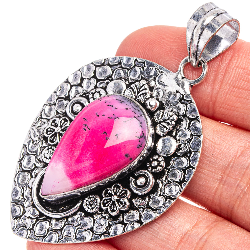 Pink Dendritic Opal Pendant 2 1/4" (German Silver)