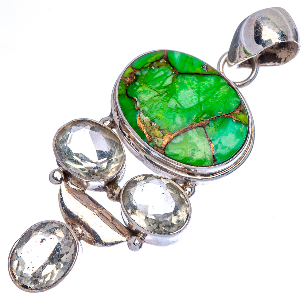 Green Copper Composite Turquoise, White Quartz Pendant 2 1/8" (925 Sterling Silver) P40071
