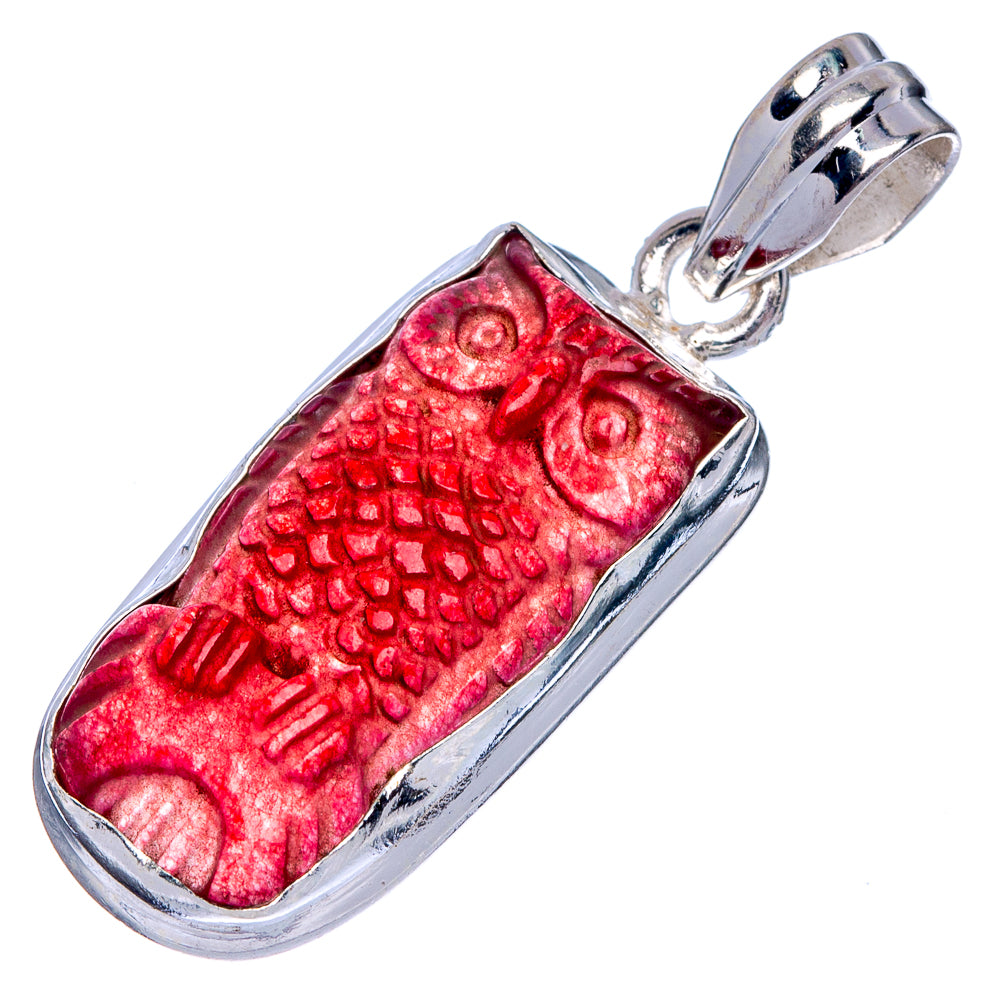 Cinnabar Owl Pendant 1 1/2" (925 Sterling Silver) P40169