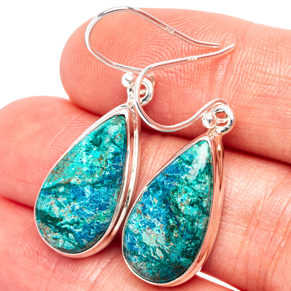 Chrysocolla Earrings 1 3/8" (.925 Sterling Silver)