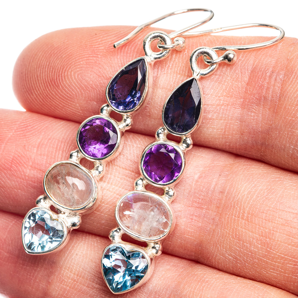 Rainbow Moonstone, Amethyst, Tanzanite, Blue Topaz Earrings 1 7/8" (925 Sterling Silver) E432697