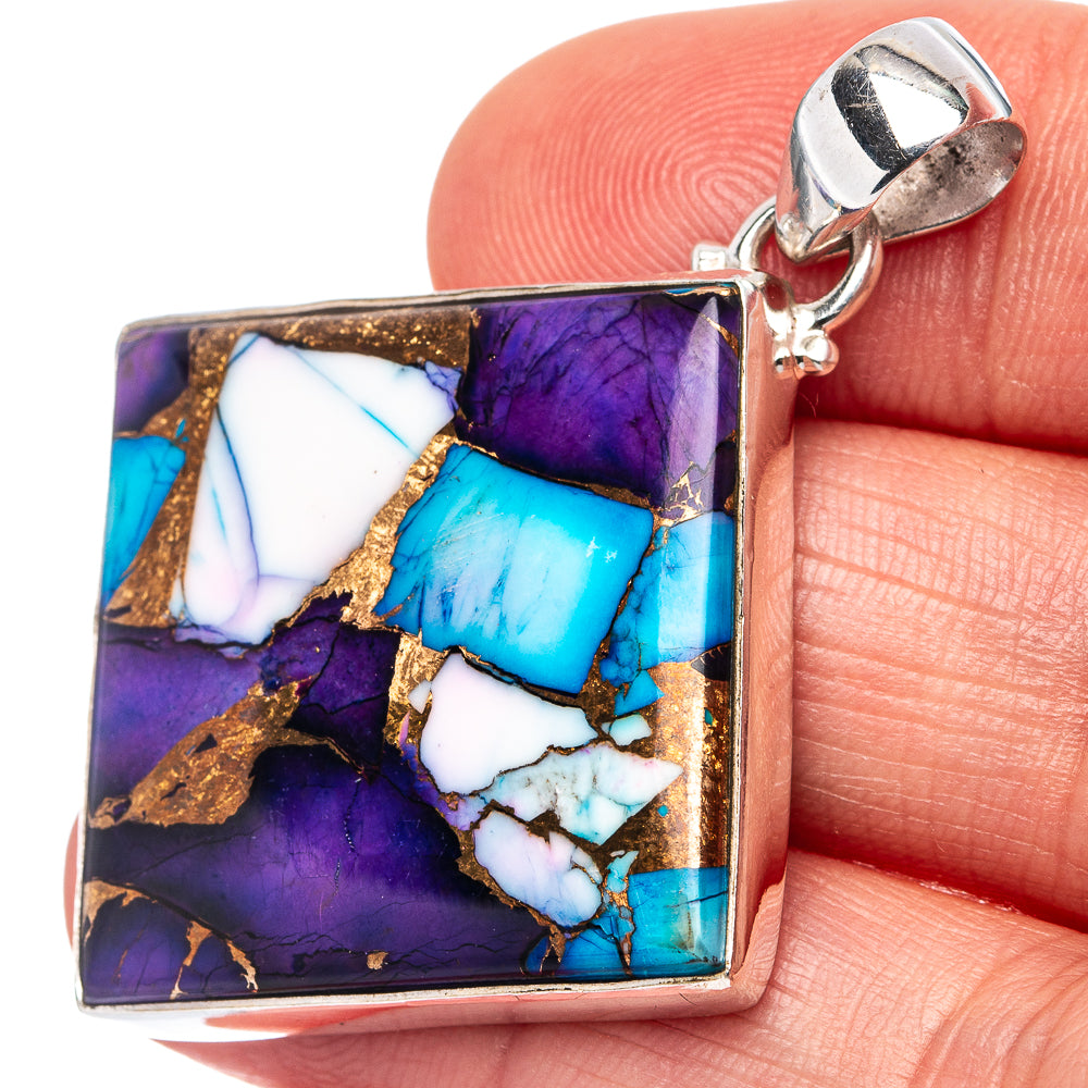 Purple Dahlia Mohave Turquoise Pendant 1 7/8" (.925 Sterling Silver)