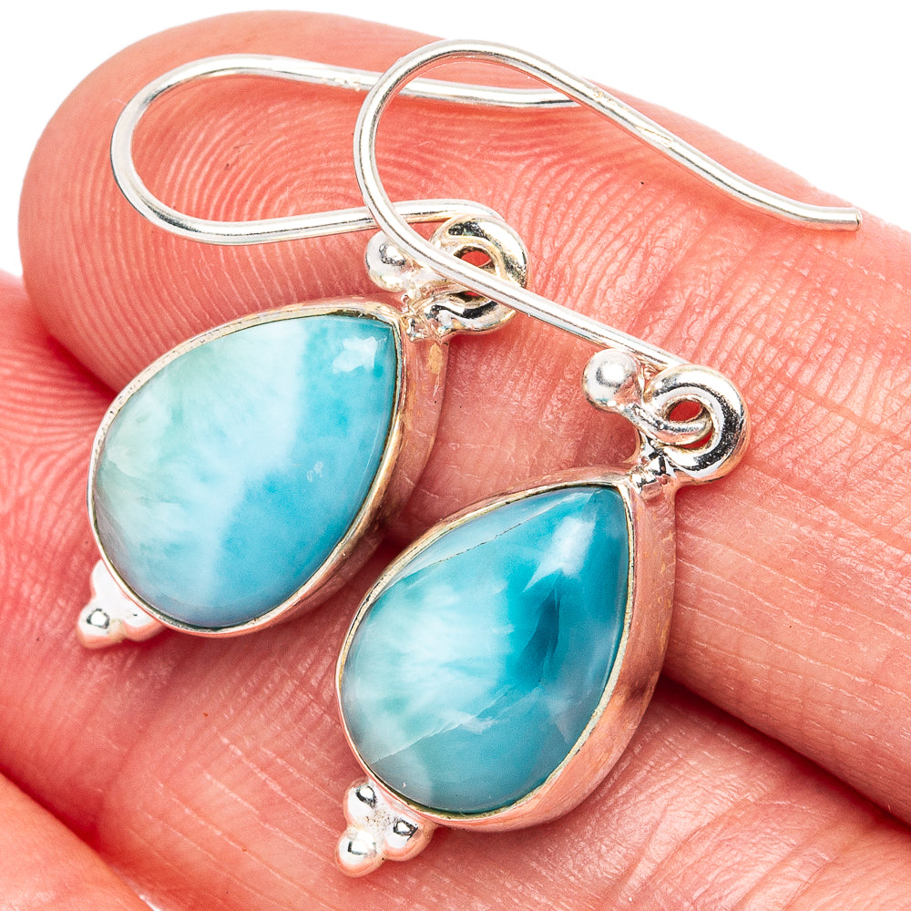 Larimar 925 Sterling Silver Earrings 1 3/8" (925 Sterling Silver) E1953