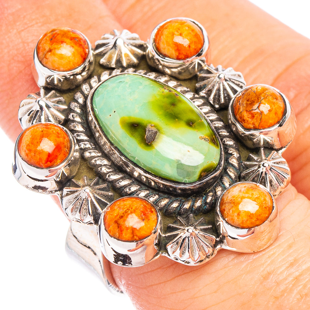 Sonoran Gold Turquoise Native Style, Sponge Coral Ring Size 7 Adjustable (.925 Sterling Silver) Exclusive
