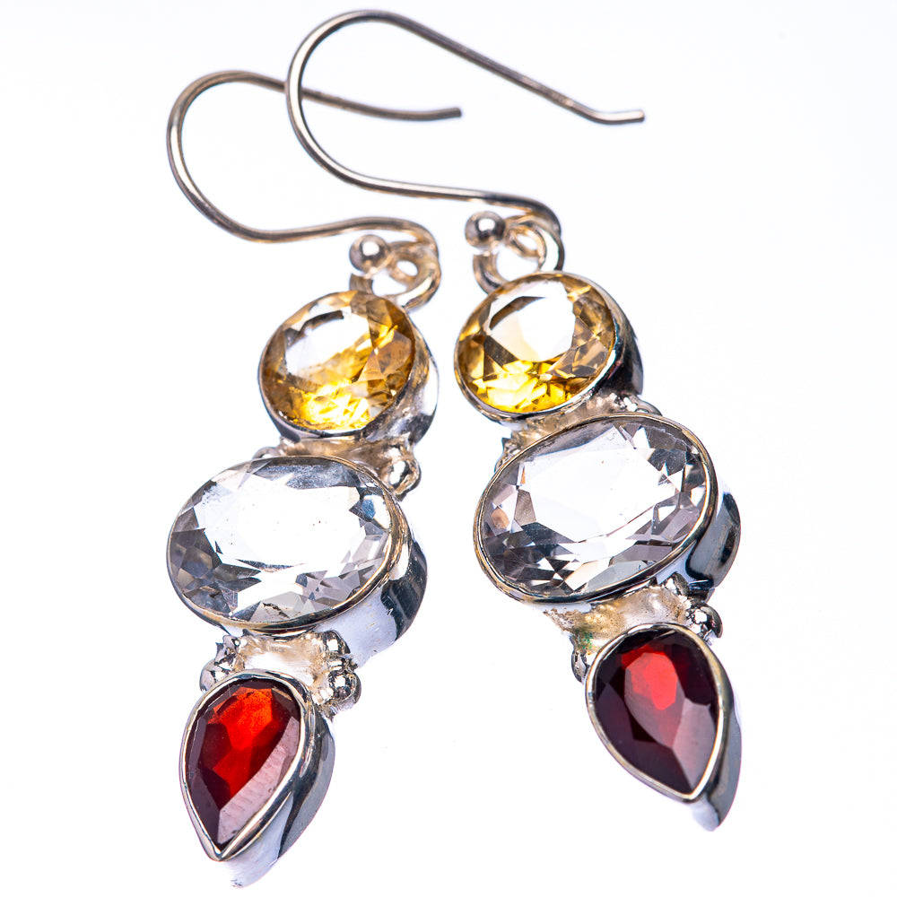 White Quartz, Citrine, Garnet 925 Sterling Silver Earrings 1 5/8" (925 Sterling Silver) EARR432230