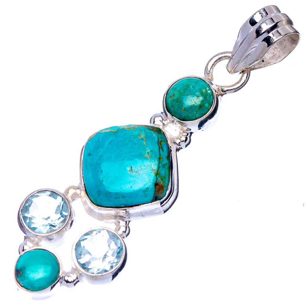 Rare Kingman Turquoise, Blue Topaz Pendant 1 3/4" (925 Sterling Silver) P41059