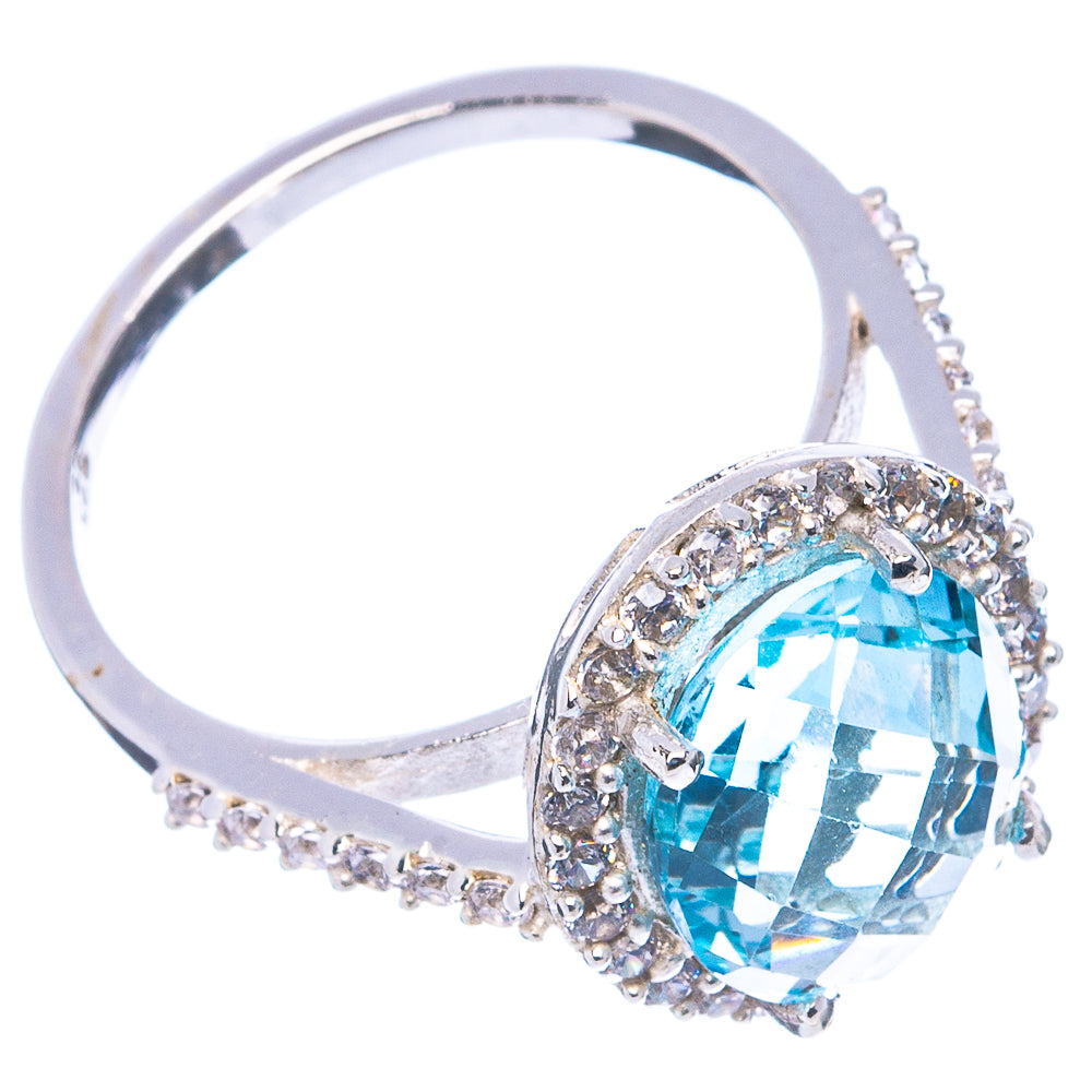 Faceted Blue Topaz, Cubic Zirconia Ring Size 8 (.925 Sterling Silver)