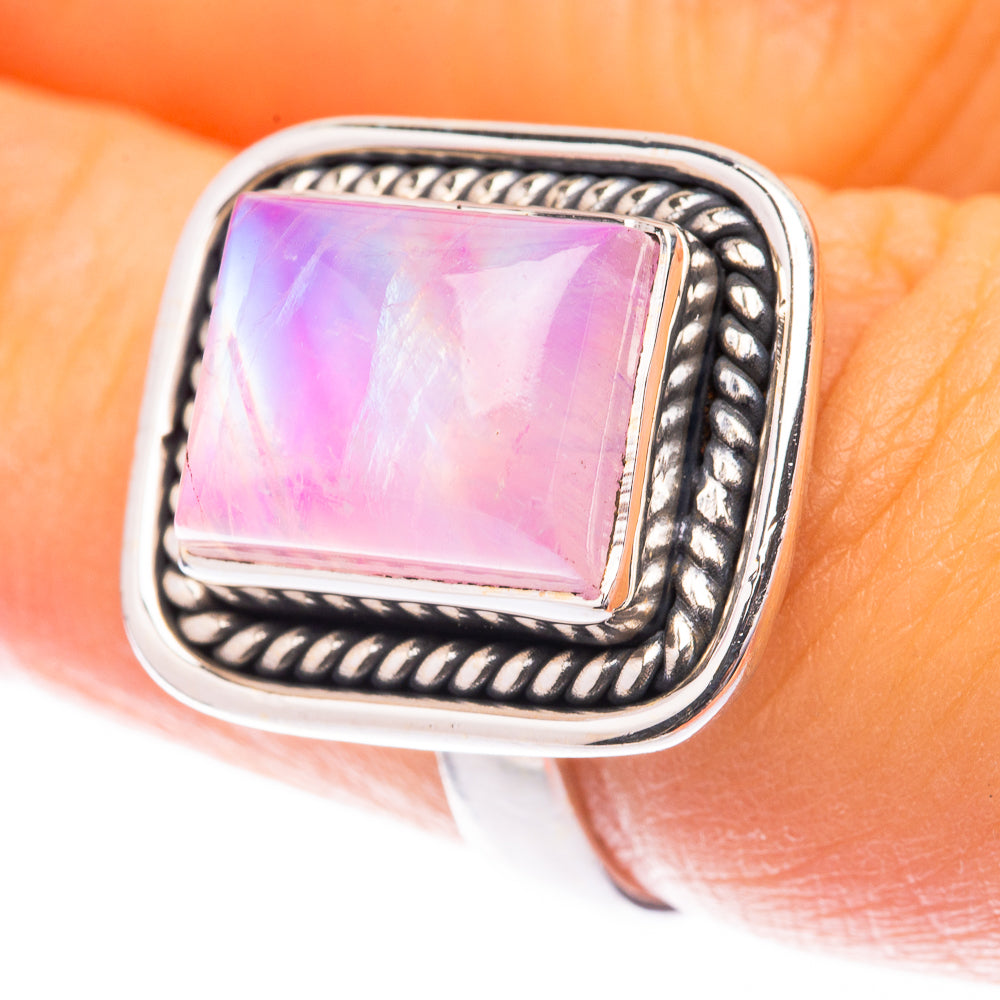 Pink Moonstone Ring Size 6.5 (925 Sterling Silver) R141545