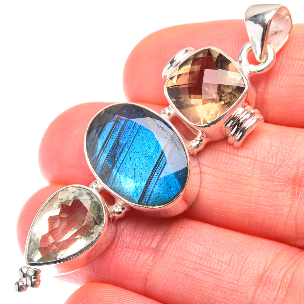 Labradorite, Green Amethyst, Smoky Quartz Pendant 2 1/8" (925 Sterling Silver) PD38514