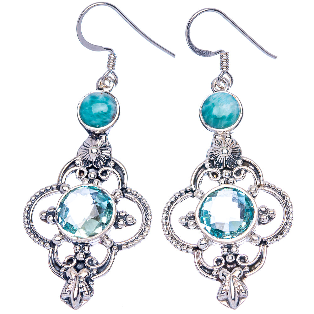 Signature Blue Topaz, Larimar Earrings 2 1/4" (925 Sterling Silver) E1350