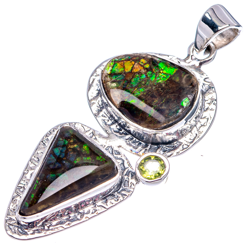 Signature Canadian Ammolite, Peridot Pendant 1 3/4" (.925 Sterling Silver)