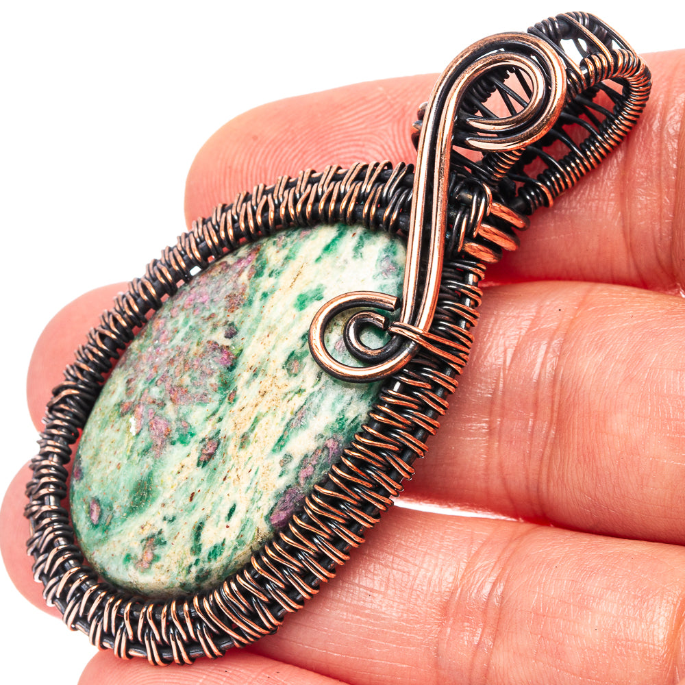 Ruby Fuchsite Wire Wrap Pendant 2 3/8" (Oxidized Copper)