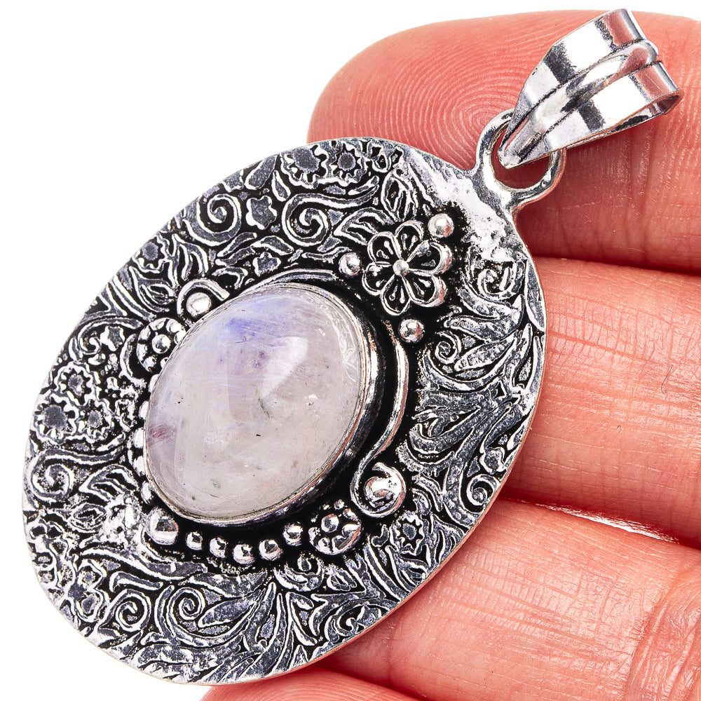 Rainbow Moonstone Pendant 2 1/8" (German Silver)