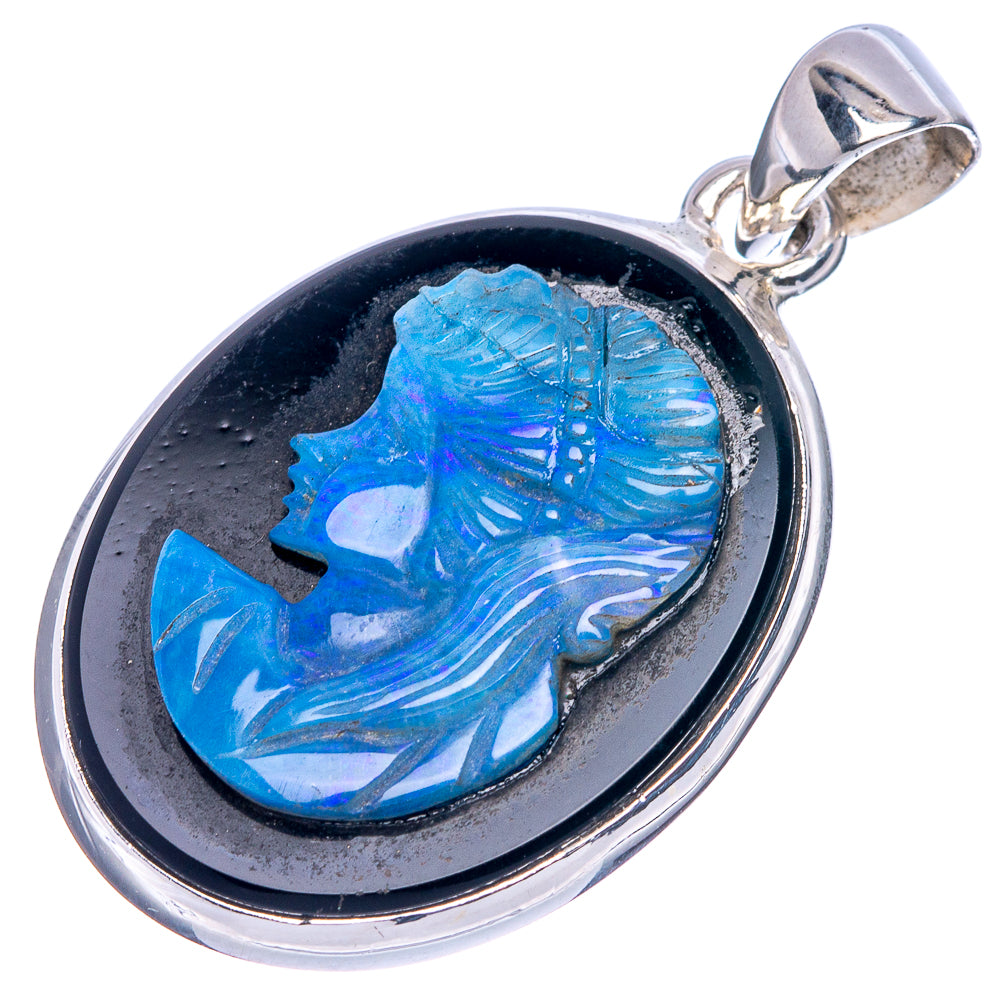 Rare Opal Cameo Lady Face Pendant 1 1/2" (925 Sterling Silver) P41584