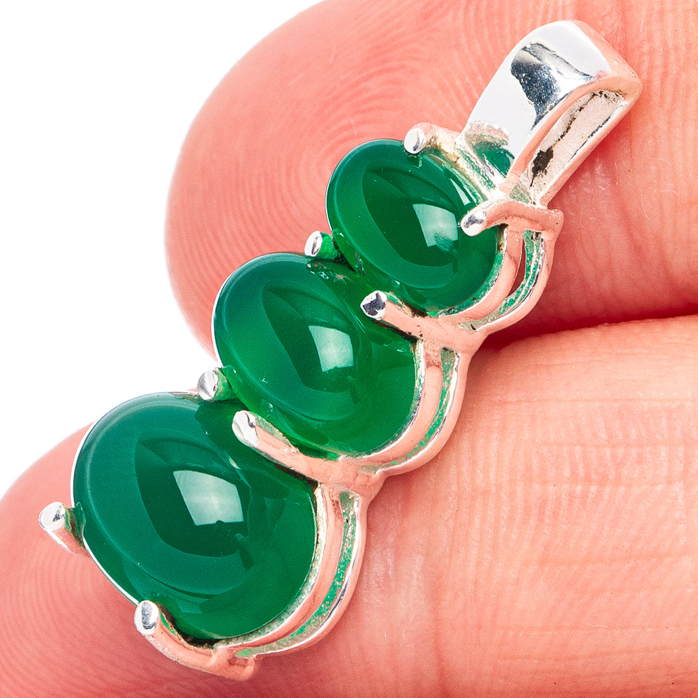 Dainty Green Onyx Pendant 1" (925 Sterling Silver) P45310