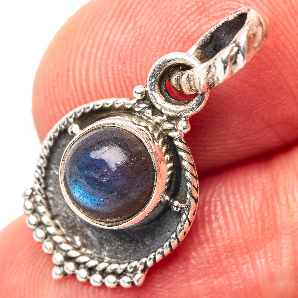 Dainty Labradorite Pendant 7/8" (.925 Sterling Silver)