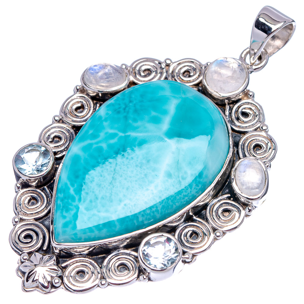 Signature Larimar, Rainbow Moonstone Pendant 2 1/4" (.925 Sterling Silver)