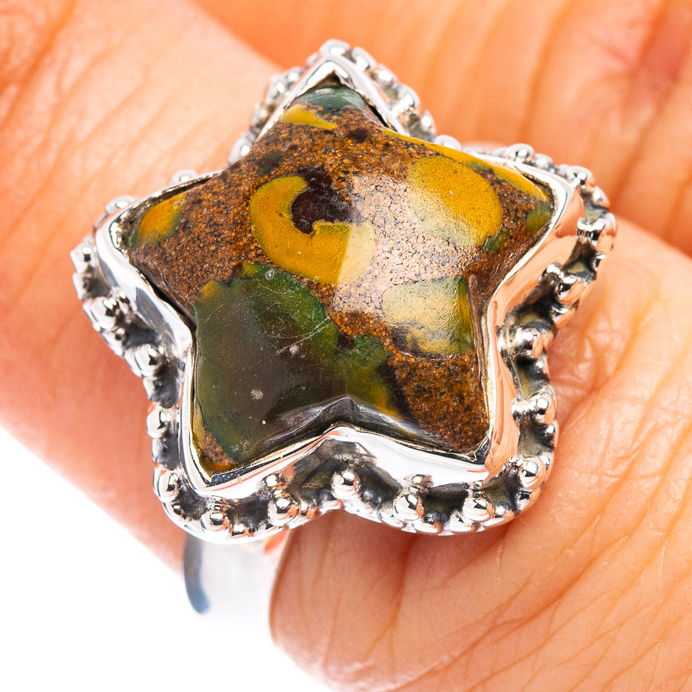 Bamboo Jasper Star Ring Size 6.5 (.925 Sterling Silver)