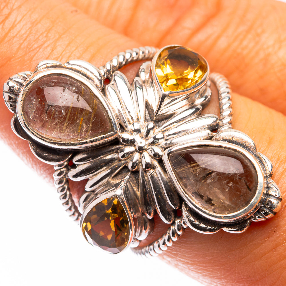 Large Rutilated Quartz, Citrine Ring Size 7.5 (925 Sterling Silver) R141246