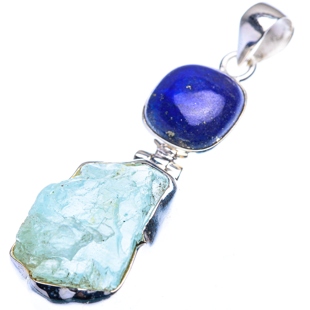 Raw Aquamarine, Lapis Lazuli Pendant 2 1/8" (925 Sterling Silver) PD38461