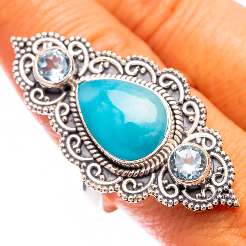Large Larimar, Blue Topaz Ring Size 11 (925 Sterling Silver) R140813