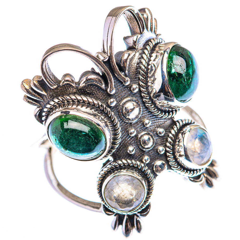 Large Green Aventurine, Rainbow Moonstone Ring Size 9.75 (925 Sterling Silver) RING140023