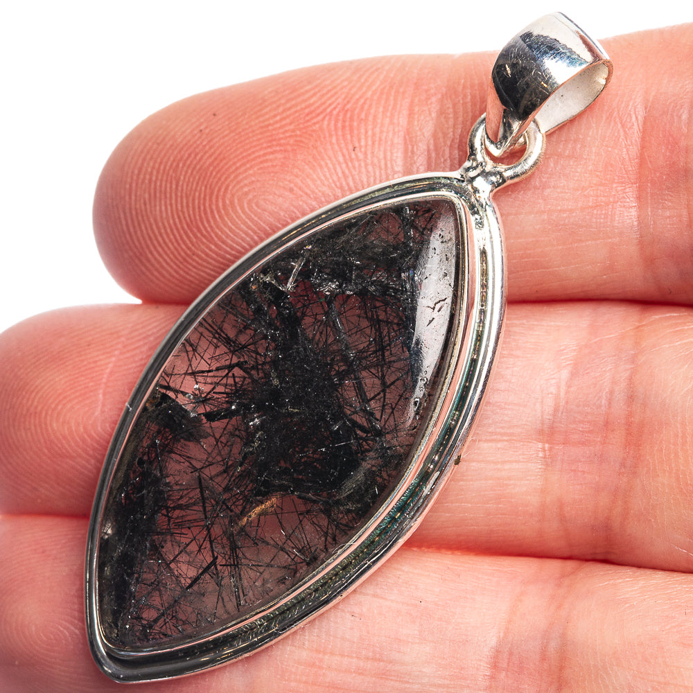 Tourmalinated Quartz 925 Sterling Silver Pendant 1 7/8"