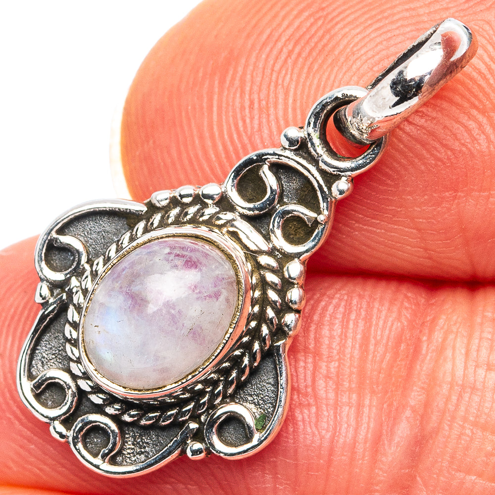 Rainbow Moonstone Dainty Pendant 1 1/8" (.925 Sterling Silver)