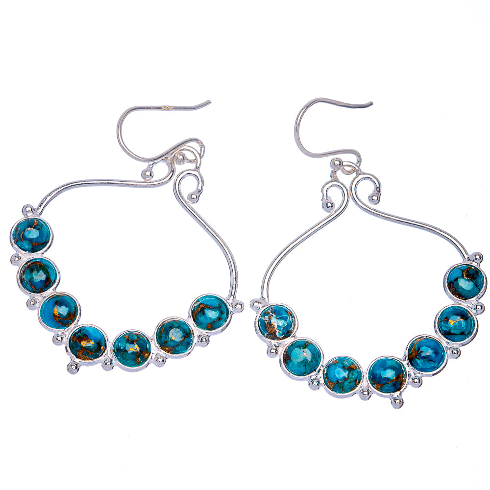 Blue Copper Composite Turquoise Earrings 1 7/8" (925 Sterling Silver) E433072