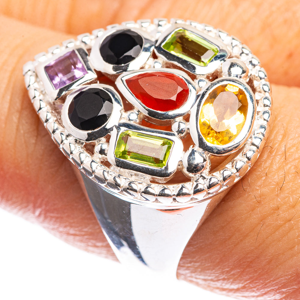 Carnelian, Black Onyx, Amethyst, Peridot, Citrine Ring Size 7.75 (925 Sterling Silver) R143112