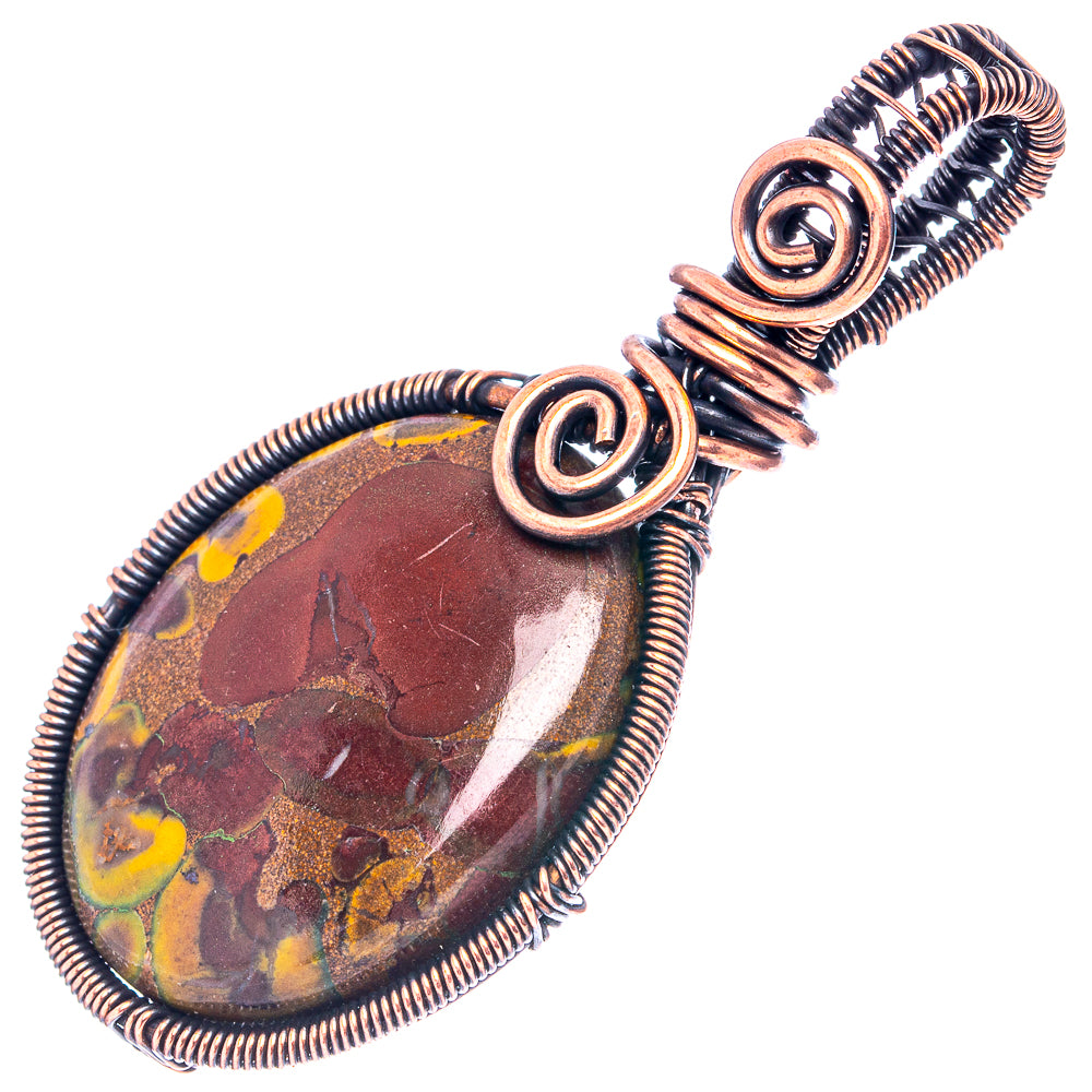 Bamboo Jasper Wire Wrap Pendant 2 3/8" (Oxidized Copper)